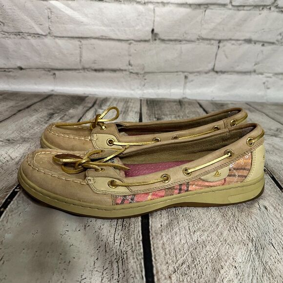 Sperry Top-Sider Tan & Pink Plaid Boat Shoes, Size 8.5, Pre-owned - Picture 2 of 6